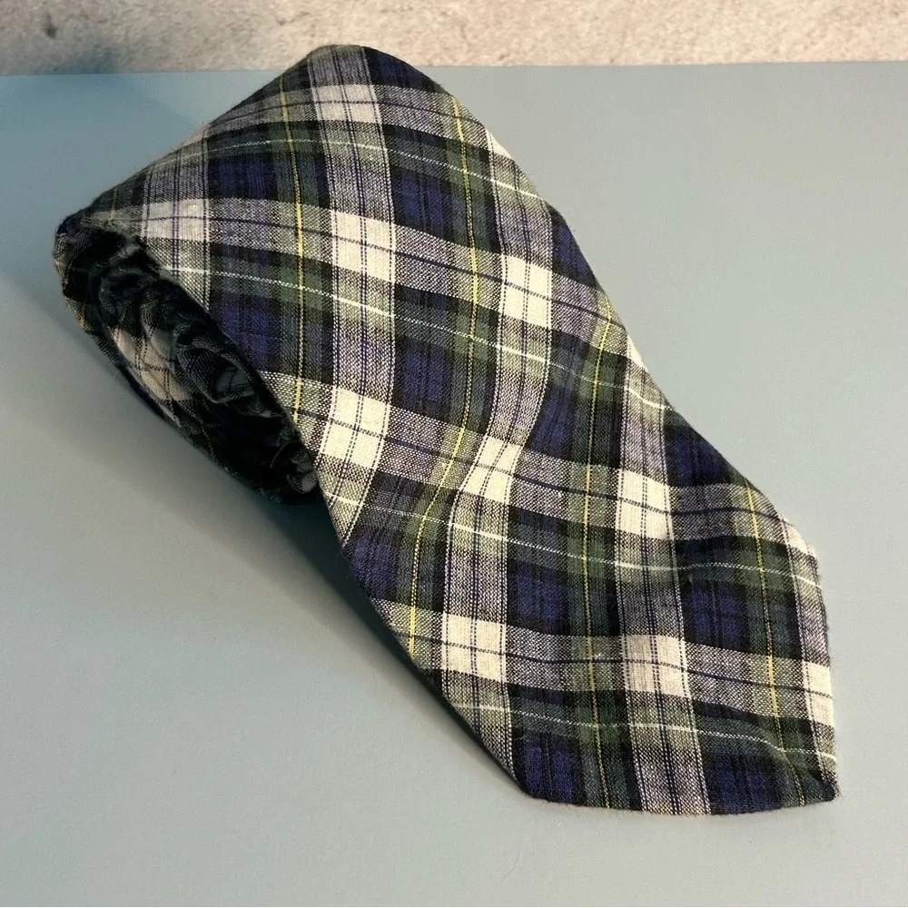 j.b. Herringbone Plaid Blue and Green 53” Tie